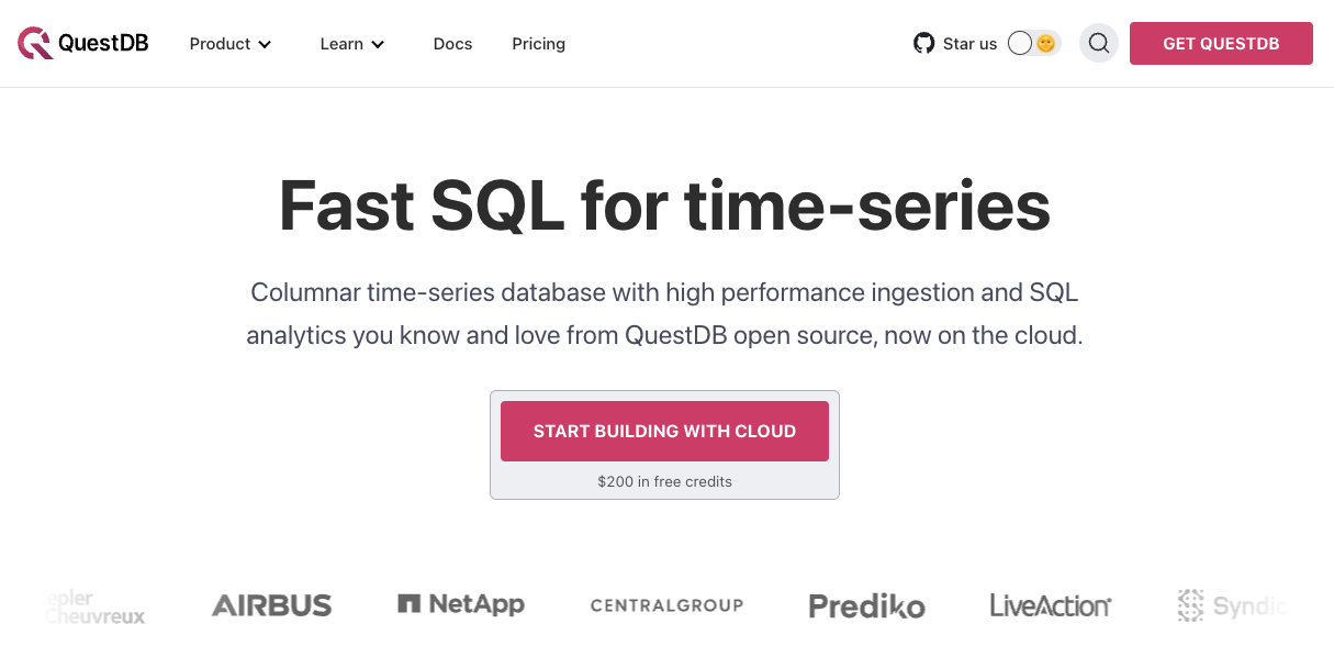 QuestDB website screenshot